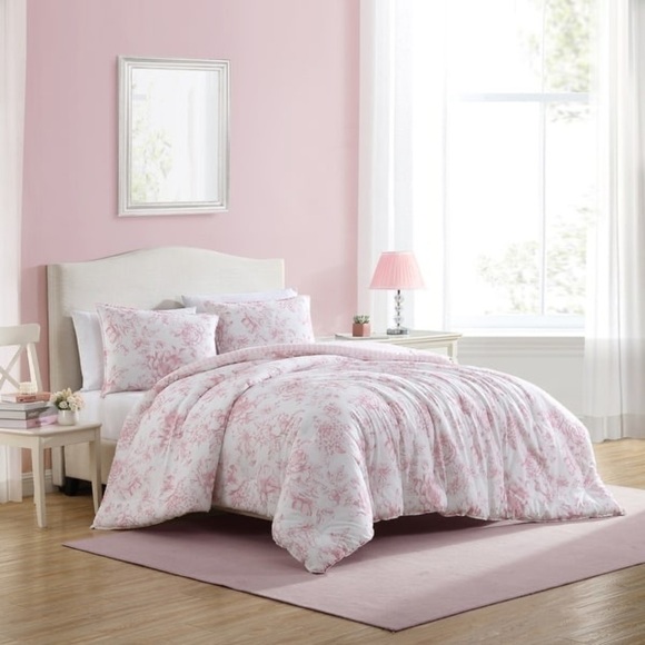 Laura Ashley Delphine Pink Cotton Comforter Reversible Set King - Picture 2 of 16